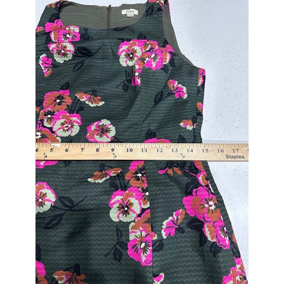 Fossil Sleeveless Dress Textured Army Green Floral Lined Sheath 6 Forest Fairy - Picture 9 of 10